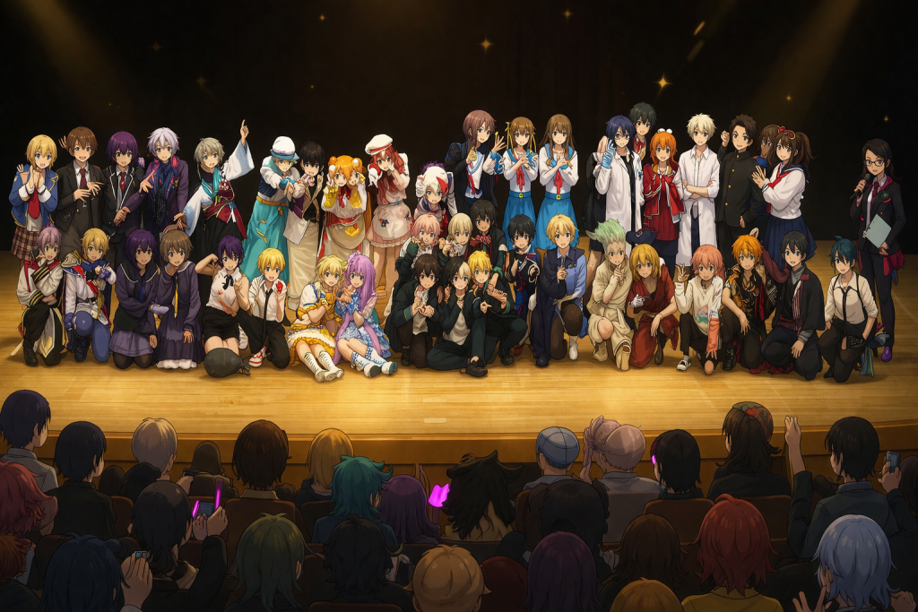 ステージでのアイドルたちの集合写真