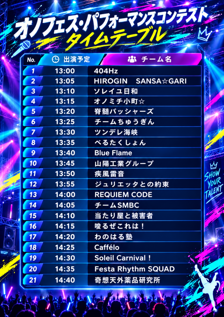 パフォーマンスコンテスト出演順
